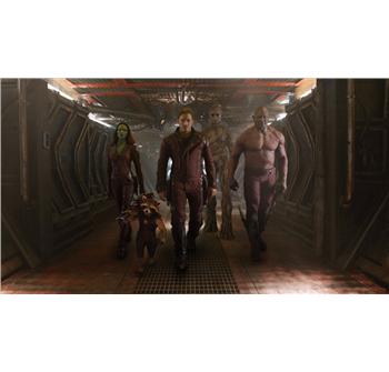 Gamora, Rocket Racoon, Star Lord, Groot og Drax
