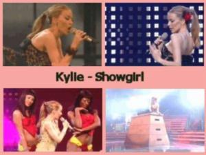 Kylie synger og danser både alene, men også sammen med andre, sevom der ikke er nogen af hendes egentlige duetter med.