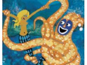 Blæksprutten (Stemme: Peter Belli) og en af havfruerne